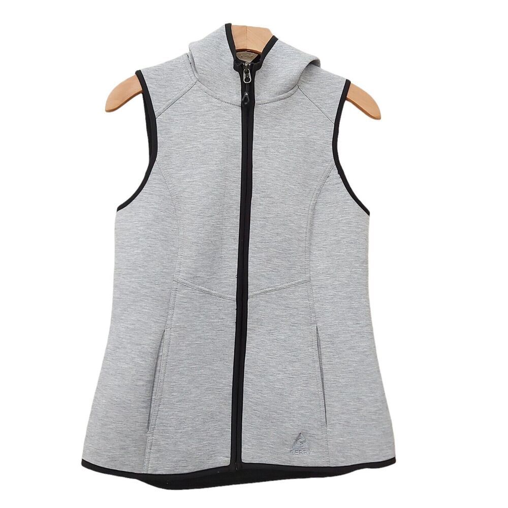 Gerry Fleece Hooded Vest Womens Small Gray Full Zip Soft Shell Outdoor Hiking